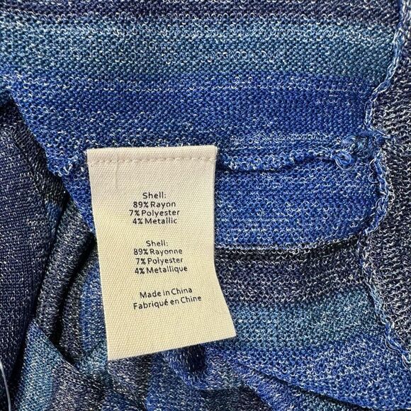 NWT L'Agence Knit Striped Tie Waist Berkeley Wrap Cardigan Blue Metallic Size XS - Picture 11 of 12